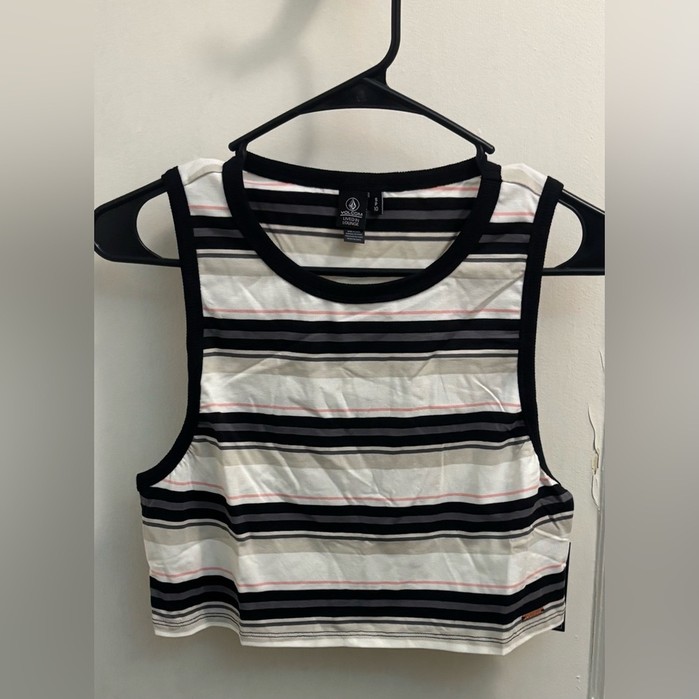 Volcom Striped crop  Tank Top with Black and Pink Accents
